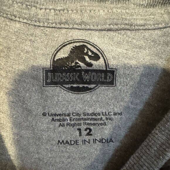 Jurassic World T-shirt Size 12 Youth Gray AOP Logo Dinosaur Short Sleeve Park - Picture 2 of 7